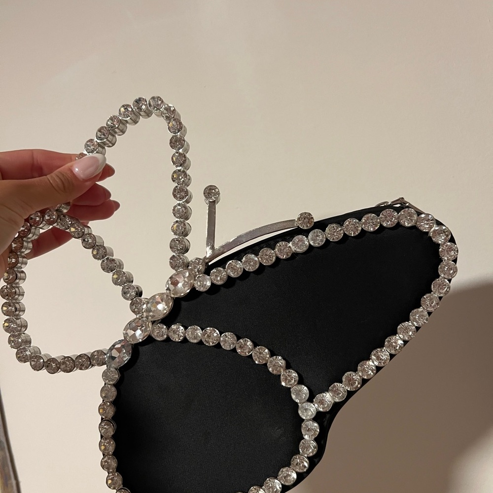 Black Clutch with Crystal Bow Accent